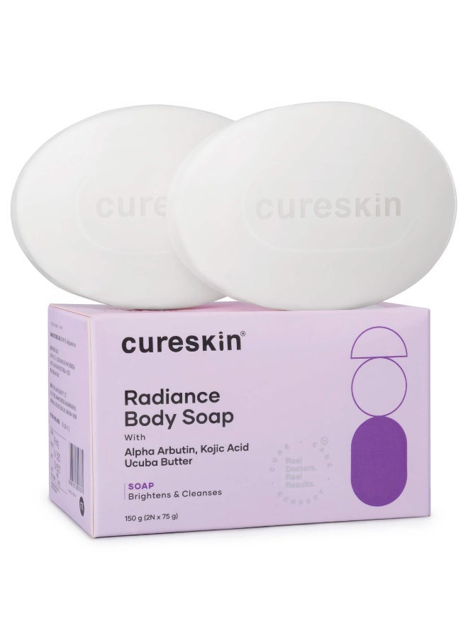 Cureskin Radiance Body Soap | For Pigmentation & Sun Damage with Alpha Arbutin, Kojic Acid and Ucuba Butter | Soap Tan Removal, 75 g (Pack of 2) - Image 1